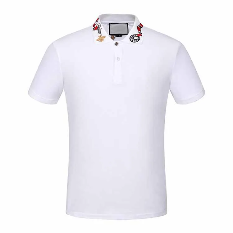 2017 최고 품질의 여름 코튼 티셔츠 티셔츠 칼라 뱀 자수 티셔츠 고품질의 거리 흰색 검정색