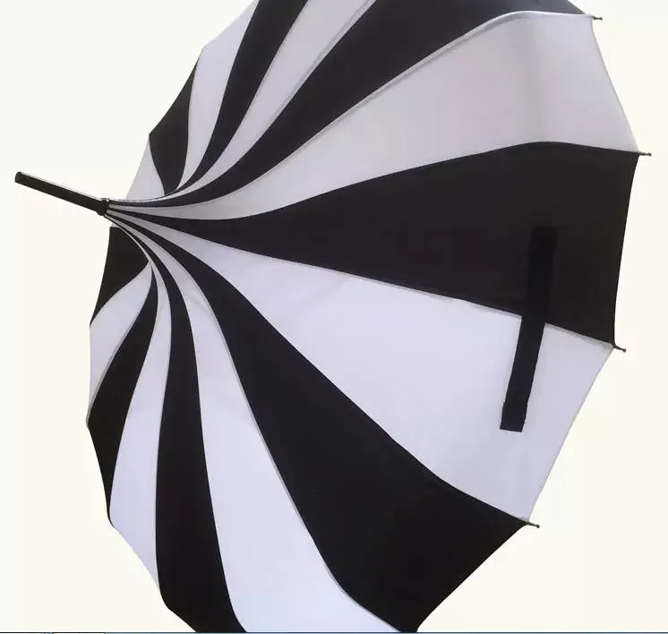  Creative Design Black And White Striped Golf Umbrella Long-handled Straight Pagoda Umbrella