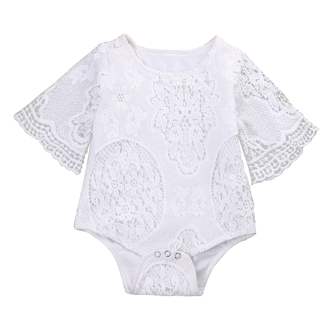 2024 Niña Romper De Encaje Blanco: Elegante Mono De Verano Para