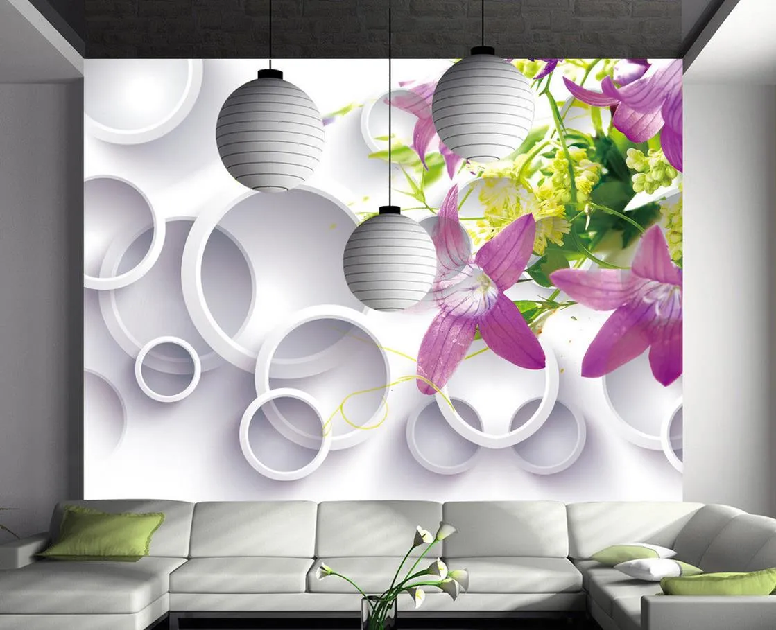 Lila blommor 3d stereo vägg dekorativa målningar väggmålning 3d tapet 3d väggpapper för tv bakgrund