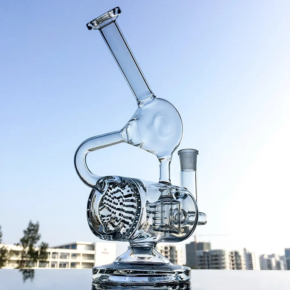 9 Inch Unique Glass Bong Hookahs 14mm Female Joint Clear Water Pipe Recycler Oil Dab Rig Inline Perc Smoking Accessories Percolator Bongs With Bowl