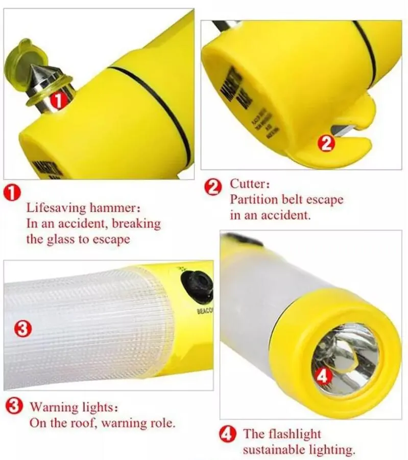 / parti 4 i 1 multifunktionell Auto Emergency Hammer LED-ficklampa för automatisk användning, safty hammer