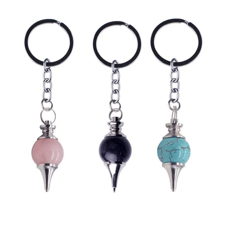 2017 pierre naturelle boule de cristal pendule porte-clés accessoires porte-clés Turquoise Lapis lazuli pour femmes printemps sac charme