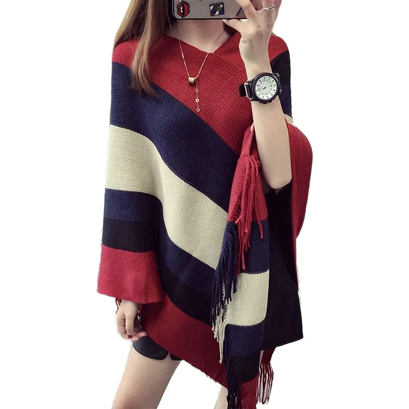 Oversized Striped Poncho Sweater Women's Cape Pullover, Fashionable  Knitwear, Wholesale Ladies Jumper, Autumn/Winter Style