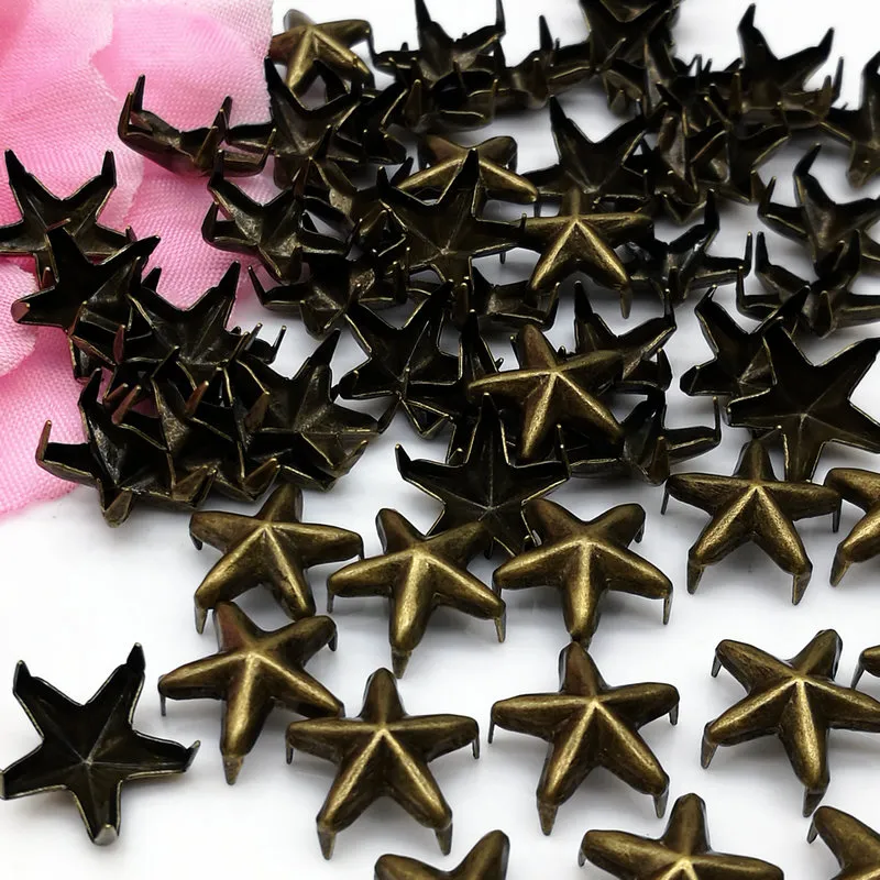 Brass 10mm Star Studs Spots Punk Nailheads Spikes for Bag Shoes Bracelet