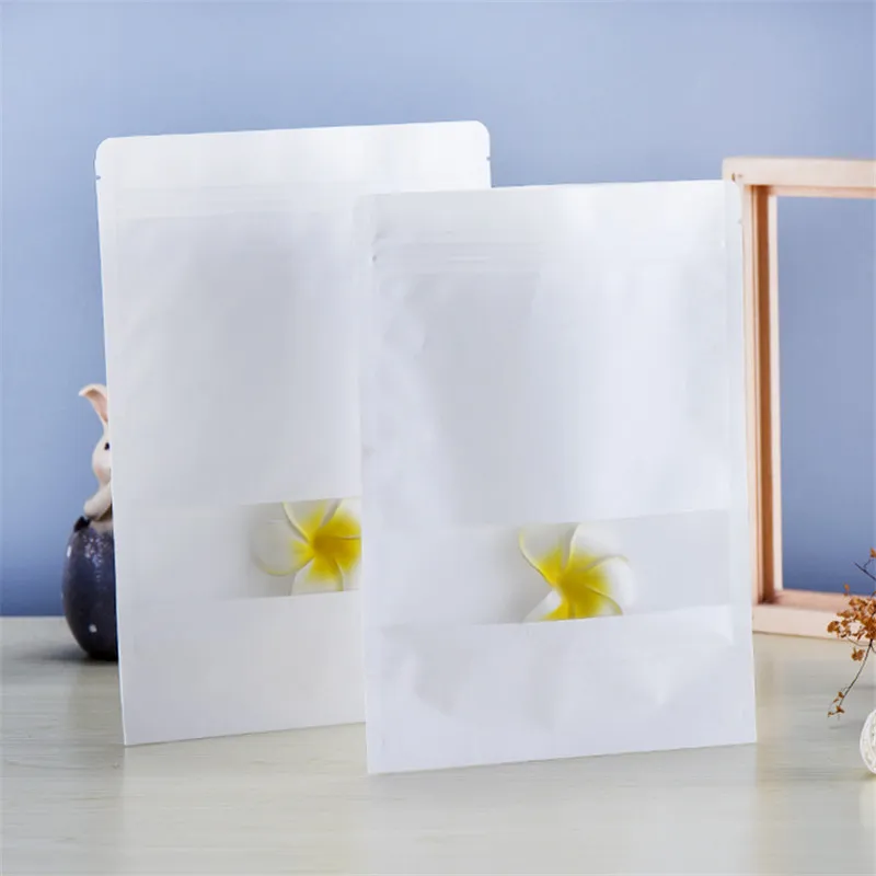 LZ0164 White Kraft Paper Stand Up Pouch With Window And Zipper ...