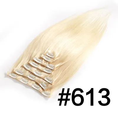 Straight Clip In Human Hair Extensions 100G 4A 4B 4C Non-Remy Hair 100% Human Hair Blond Färg 613 Full Head Set