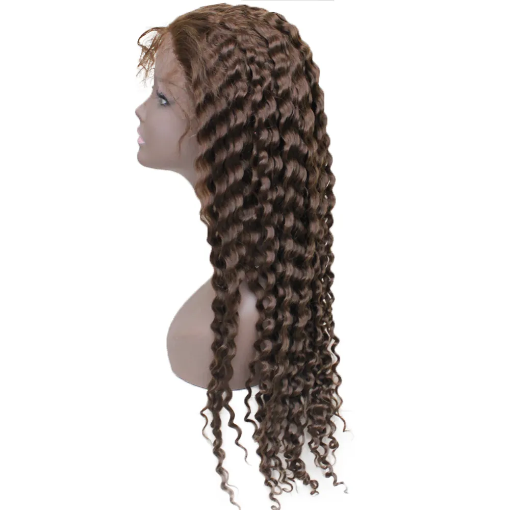 Femmes pleines pour les cheveux humains profonds brésiliens # 1 # 1B # 2 # 4 130% Présinet de dentelle longue sans glueless 10 "30" 495 B 4