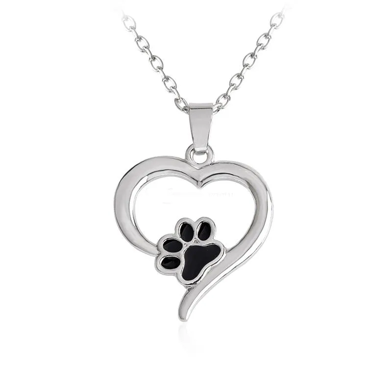 925 Silver Plating Heart Paw Print Necklace Pet Memorial Personality Cat Dog Lovers Necklace Jewelry Wholesale