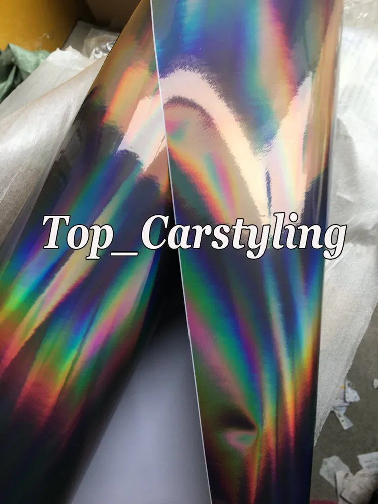 1.52x20m Silver & Black Holographic Laser Chrome Iridescent Vinyl Film Car Wrap with air free / available Graphic wrap foil