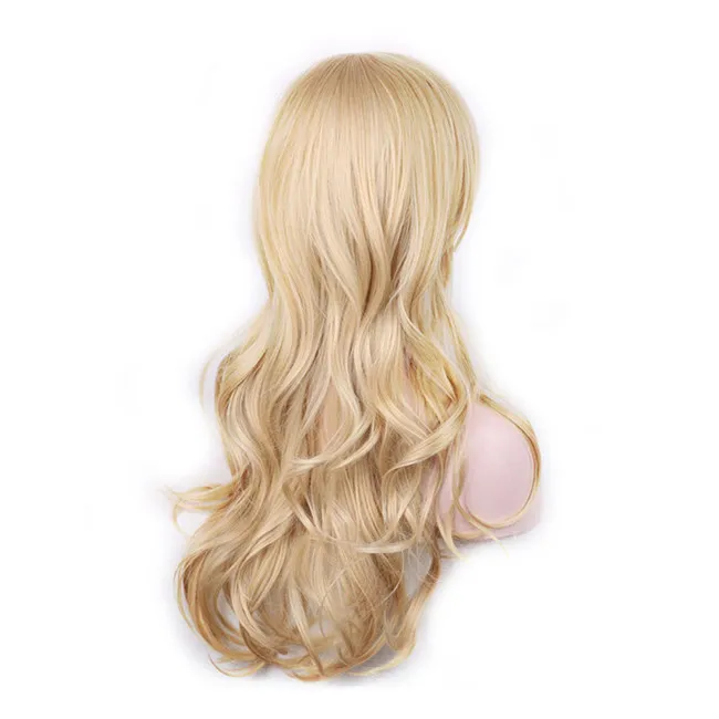 Premium WoodFestival Long Blonde Curly Long Blonde Synthetic Wig With Bangs Natural Hair Fiber High Quality From Syntheticwigs 9.8 DHgate.Com