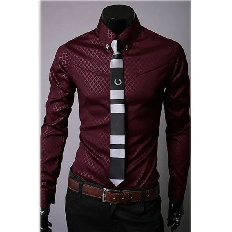 Wholesale- Fashion Men's Casual Slim Fit Dress Shirts Long Sleeve Button Tops-448e