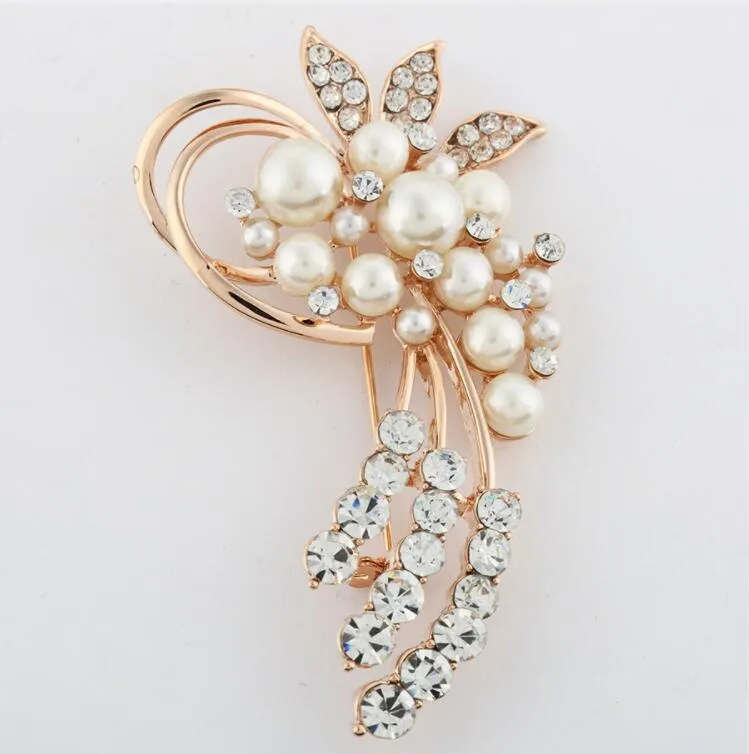 Bijoux fantaisie haute qualité Vintage broche broches autriche cristaux Imitation perle fleur broche accessoires de mariage livraison gratuite