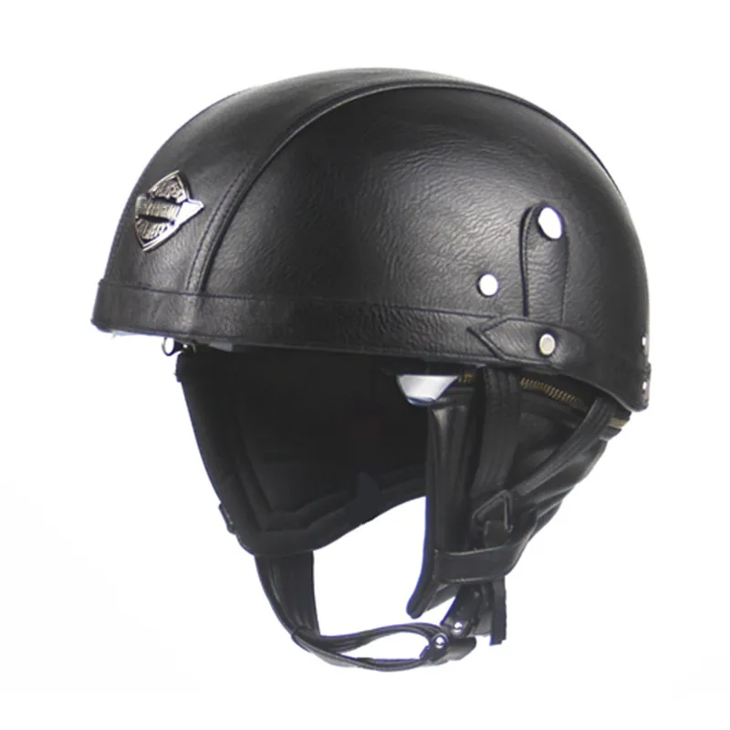 Dot Approved in America - Brand Motorcycle Scooter Half Face Leather Halley Helmet Classic Retro Brown Helmets Casco Goggles234v
