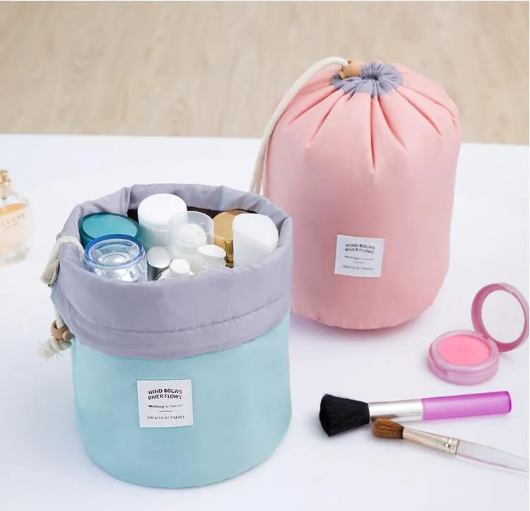 Hot style barrel shaped travel dresser pouch cosmetic bag nylon waterproof wash bag makeup organizer storage bag