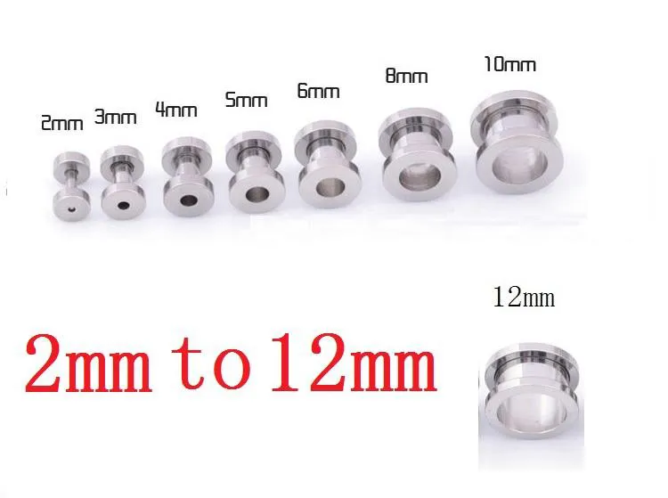 Sliver roestvrij stalen oordopjes gauge lichaam sieraden pierceptiek chirurgische stalen oor pluggen tunnels 2mm tot 12 mm AK104