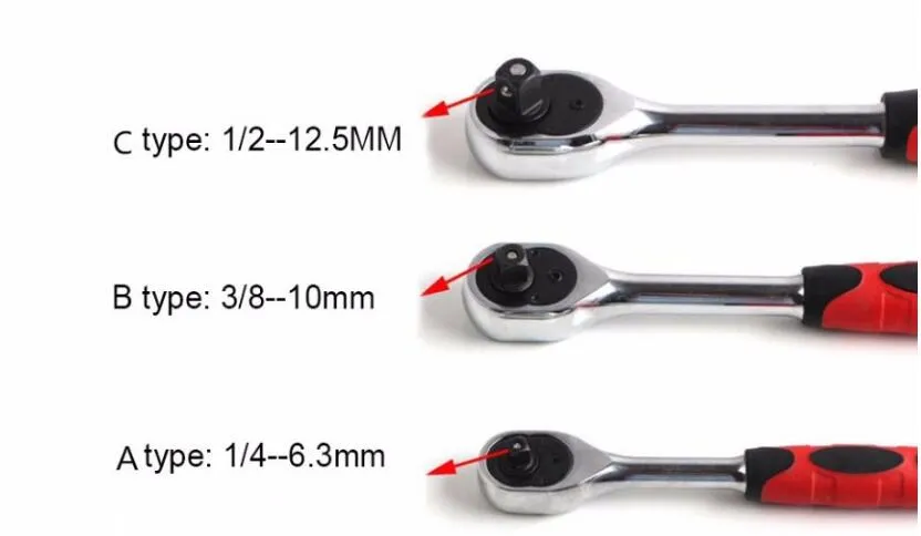 1/2 3/8 1/4 Torque Ratchet Skiftnyckel Socket 24 Tänder Quick Release Reparationsverktyg