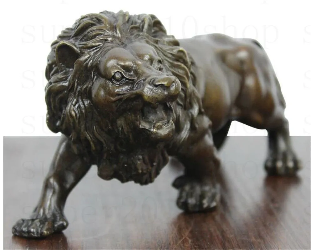 SculptureCarving Lions Brons Kaffe Fierce Wild Djur Figur Lions Staty