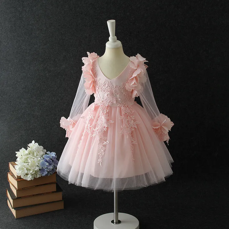 Moda menina vestido rosa estilo princesa para ocasiões especiais vestido de baile com bowknot para 3 4 5 6 7 8 anos de idade