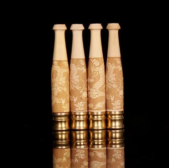 Buis trompette sculpture artisanat cadeau porte-cigarette festive nouveau dragon sculpté solide bois filtre tuyau bouche