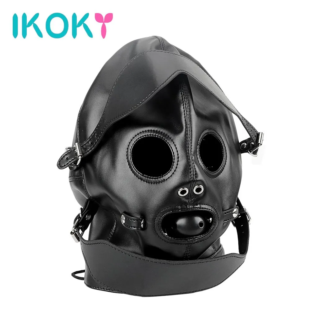 IKOKY Sex Headgear Restraint Hood Mask Sexy Head Mask Fetish SM Bondage Slave Adult Games Sex Toys pour Couple Erotic Toys q170718