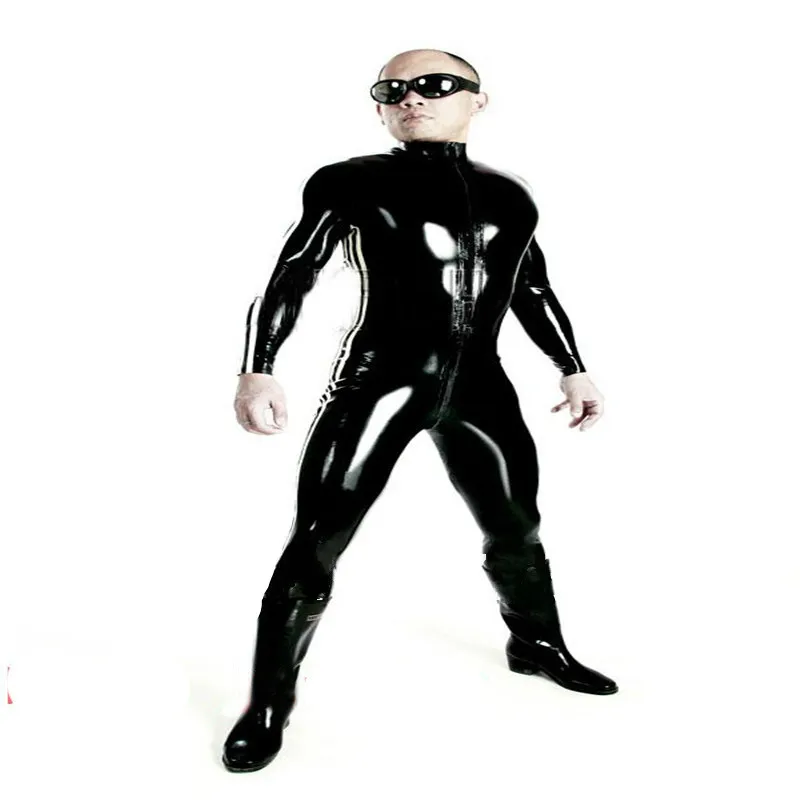 S-XXL Plus Size Unisex Black Faux Leather Sexy Costume Men Women Long Sleeves Jumpsuit Flexible Catwoman Catsuit Nightclub DS Clothings