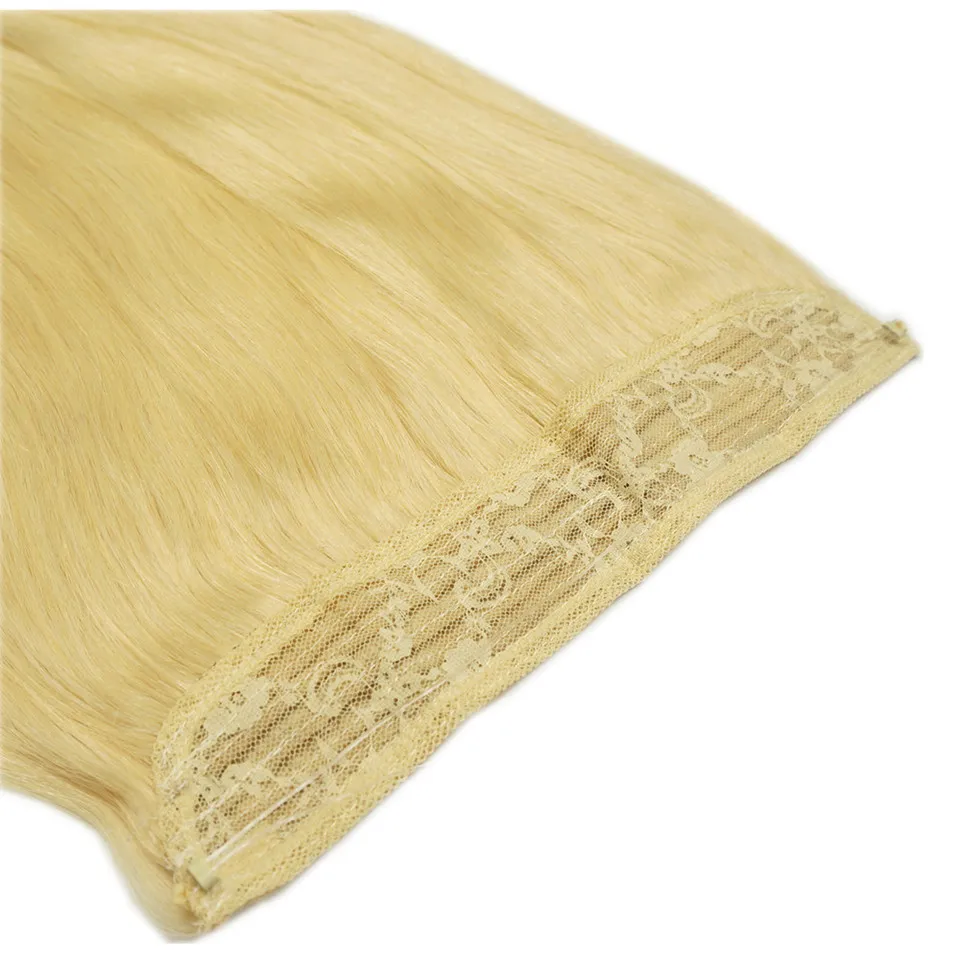 Hårförlängning # 613 Beach Blond Peruvian Remy Mänskligt hår 120g En bit med justerbar fisklinje