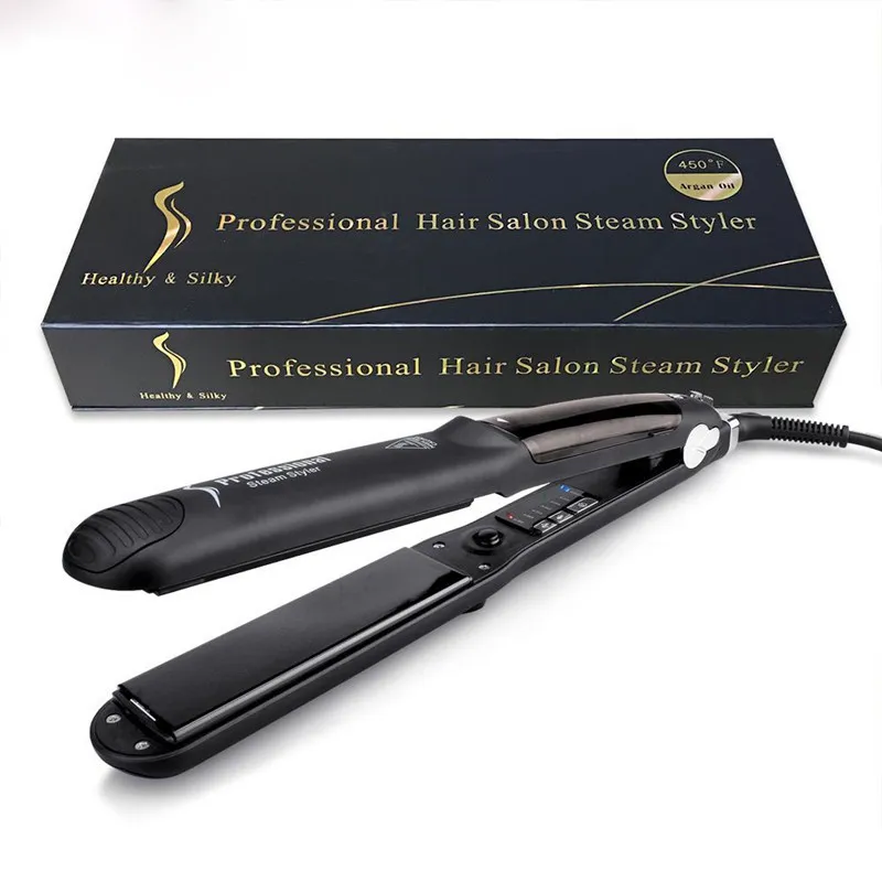 Professionell Hair Salon Steam Styler Hair Straightener Irons Steam Flat Iron Damp Fast Uppvärmning Hårvård Styling Verktyg