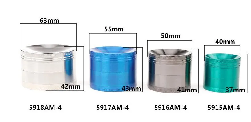 Diameter 40mm 50mm 55mm 63mm Fyra lager av zinklegering Konkava kvarnrökare