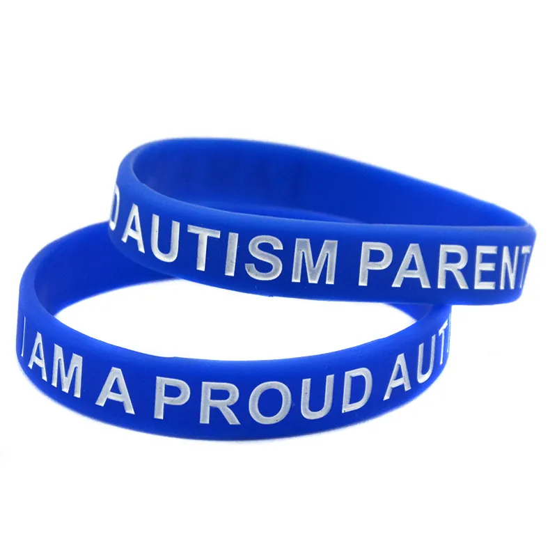 100PCS I am A Proud of Autism Parent Pulsera de decoración de caucho de silicona azul para regalo de promoción