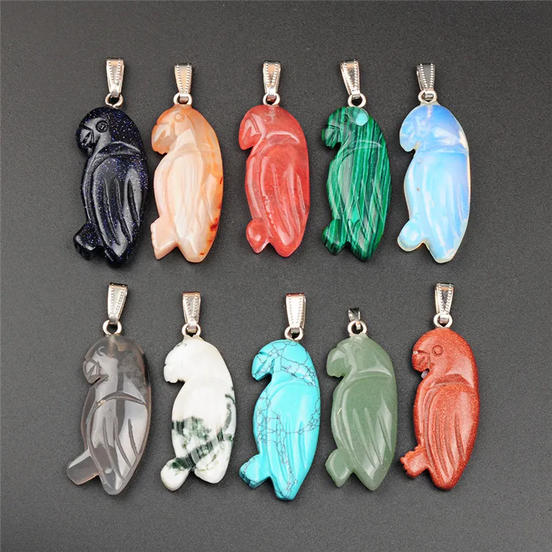 Exquisite handsnijwerk veelkleurige natuurlijke gemengde steen agaat turquoise tropische papegaai vogel dierlijke charme sieraden hanger ideaal geschenk voor haar