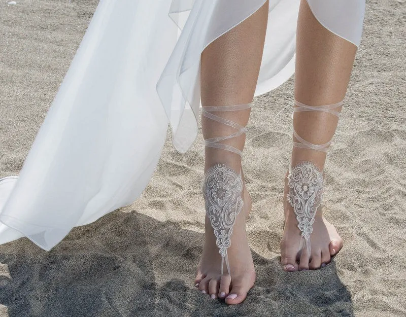 dress shoes for beach Boho Chic Lace Appliques Long Chiffon Beach Wedding Dresses main image 0