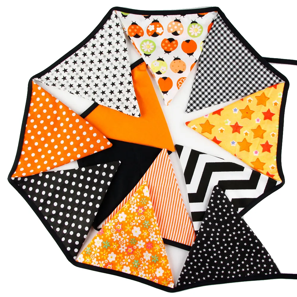 3.2M de 12 drapeaux coton tissu bannières personnalité mariage bruant décor Halloween noir orange Vintage fête bébé douche guirlande décoration