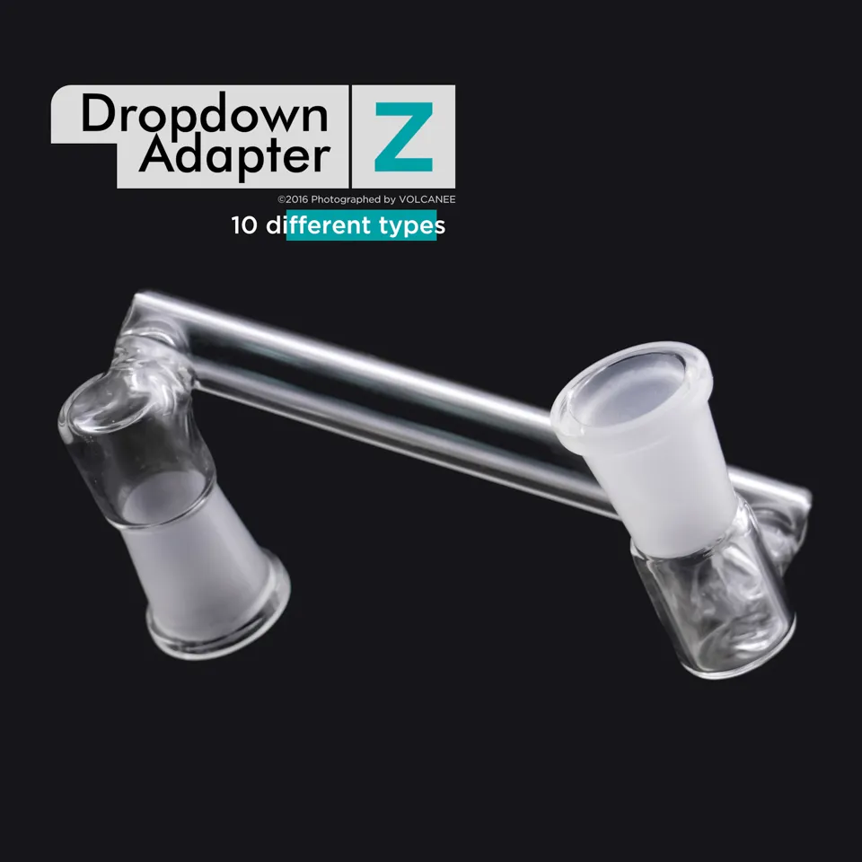 Hookahs glas drop down adapters bubbler vattenrör med 10 stilar 10 mm 14mm 18mm manlig kvinnlig led