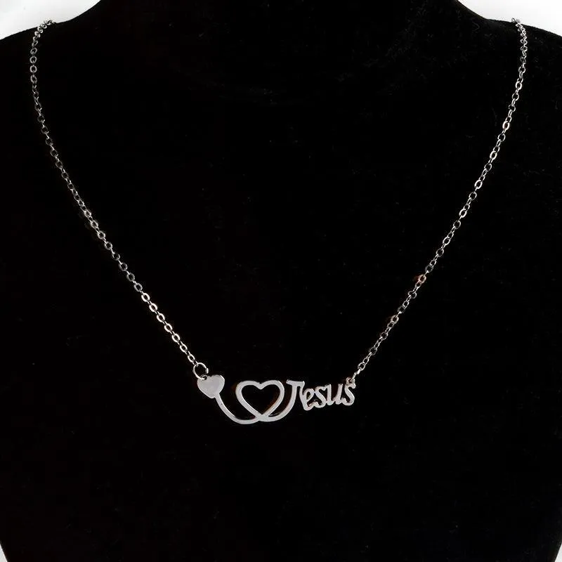 I Love Jesus Ketting Zilver Rose Goud Hart Stethoscoop Hangers Geloof Mode-sieraden voor Vrouwen Mannen Sieraden gift317h