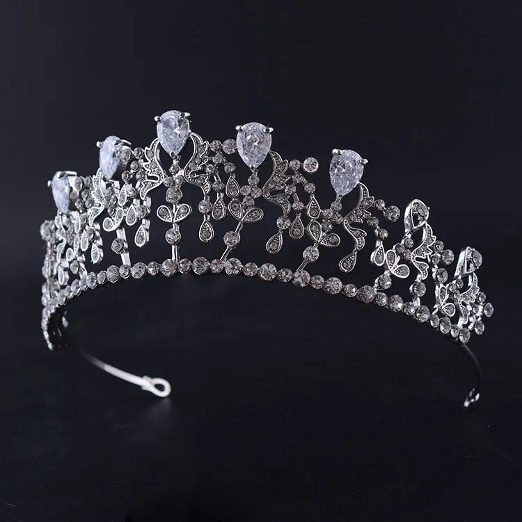 Vintage barroco nupcial tiaras acessórios prata branco princesa headwear impressionantes diamantes brancos tiaras de casamento e coroas 14.2 * 5.2 cm h17