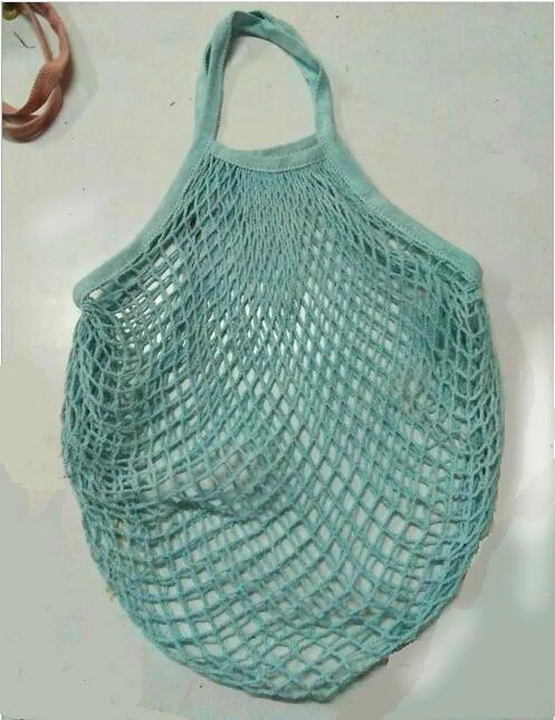 100st Mesh Net Turtle Bag String shoppingväskor Återanvändbar fruktförvaring Handväska Totes korta handtagspåsar