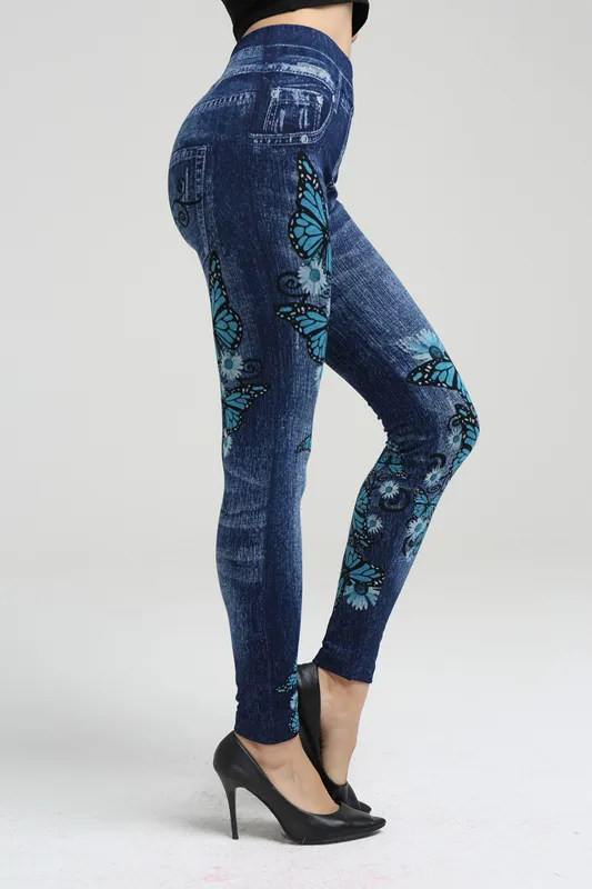 2017 Sexy Femmes Jean Skinny Jeggings Élastique Extensible Mince Leggings Imprimer Floral Papillon Étoiles Fleur Léopard Denim Pantalon 