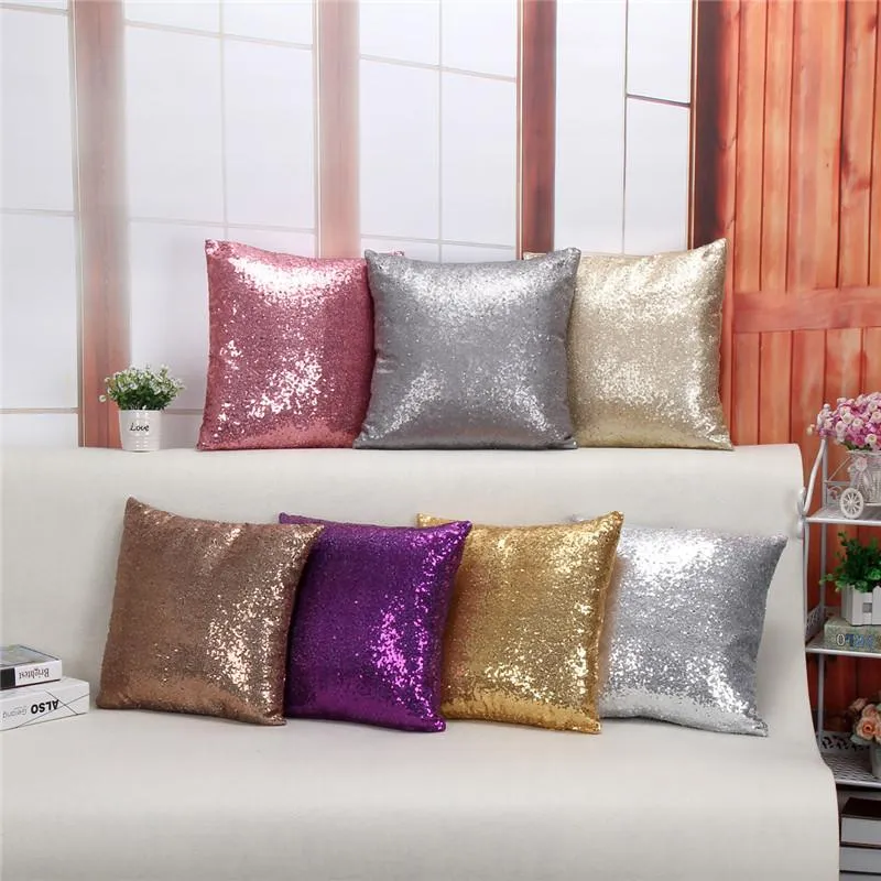 Europeu 7 Cor Lantejoulas Pillow Case Capa Roxo, Champagne, Cinza, Ouro, Prata, Marrom, Poliéster Rosa 100% Decorativo Almofada Do Sofá Cobre