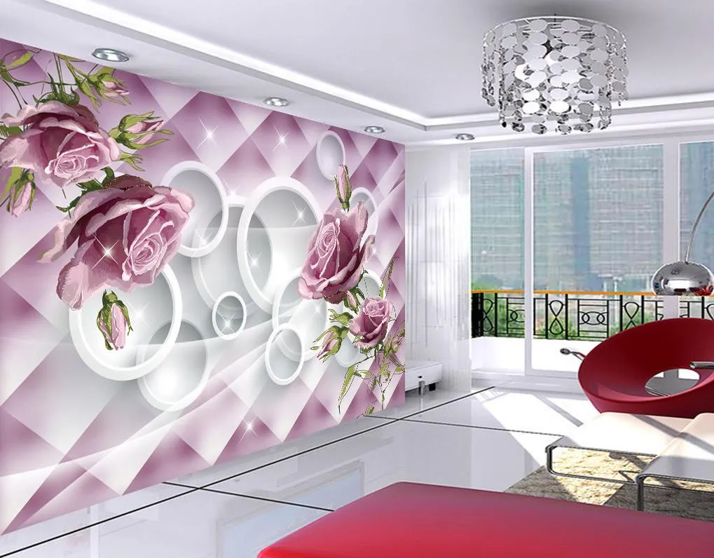 Ny anpassad 3D Vacker handmålad lila rose 3D TV -vägg Mural 3D -tapet