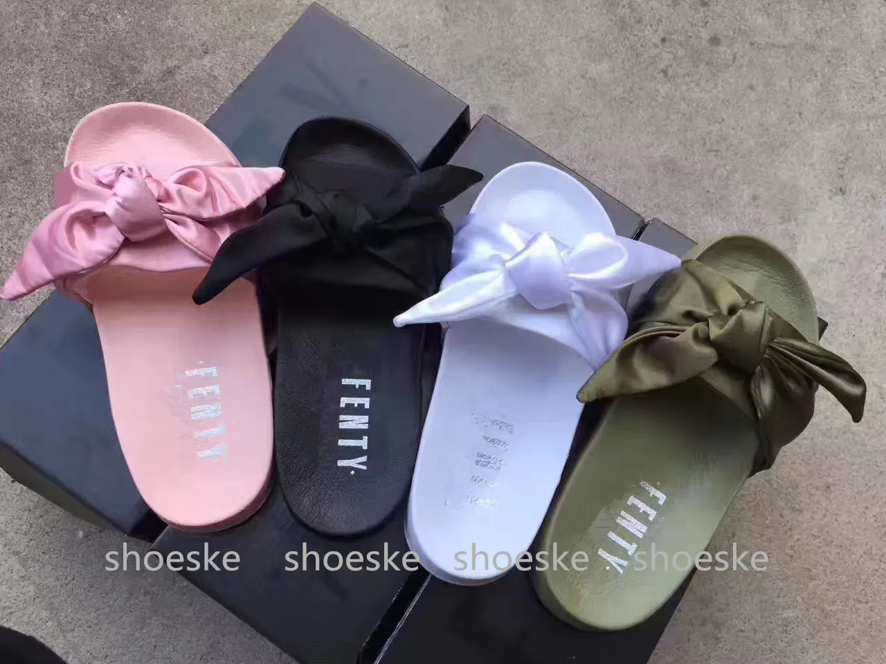 Slipper Fenty Rihanna Bow Bandana Slide Slippers Bow Slides For Women Indoor Slides With Box And Dust Bags From Shoeske, $55.28 DHgate.Com