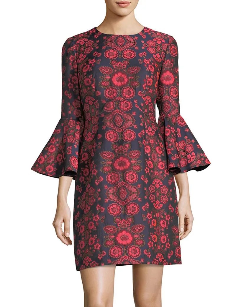 Floral Flower Print Dames Schede Jurk Flare Sleeve Jurken 10K601