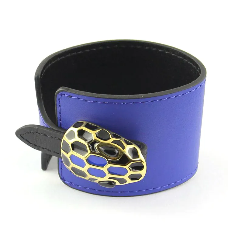 Wholesale foreign trade snake head wide leather leather bracelet snake head drop oil calfskin bracelet plain weave leather bracelet