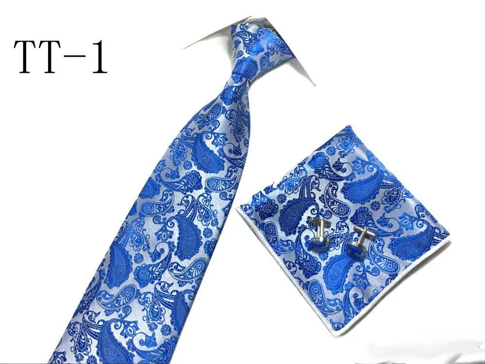 Fashion Men Tie Set and Handkerchief Bowtie Cufflinks 9cm Necktie 100% Silk Ties For Business Wedding Party Hombre accessories