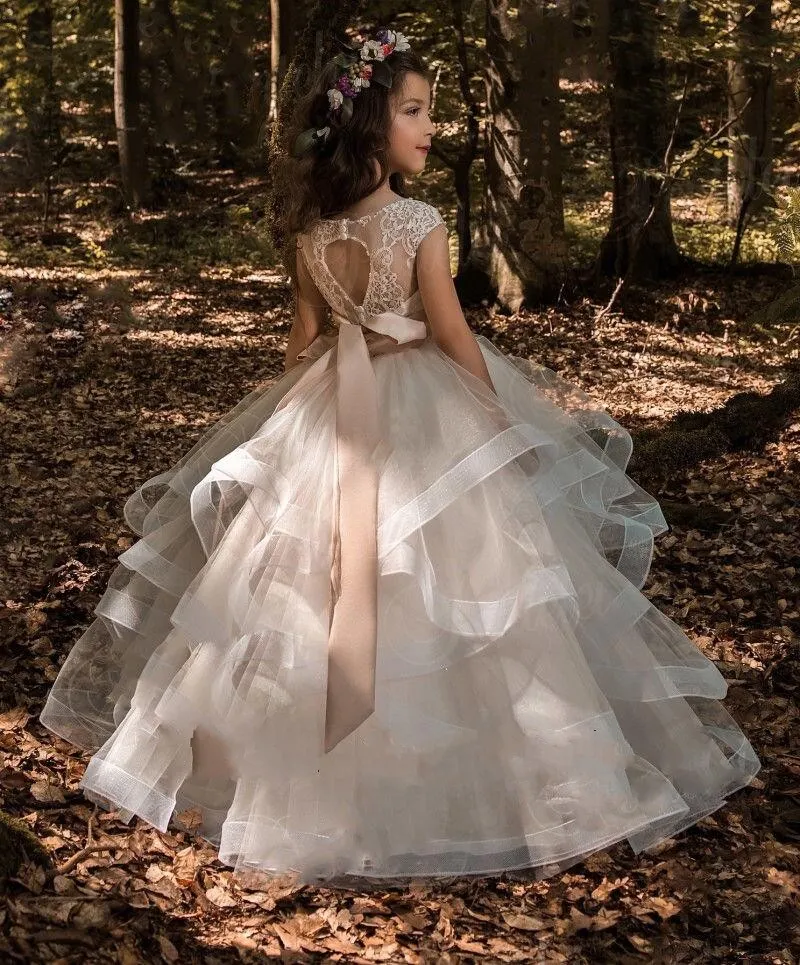 Topmaker Flower Girl Dress - Backless A-Line Lace, Beaded Ivory, Size 2T