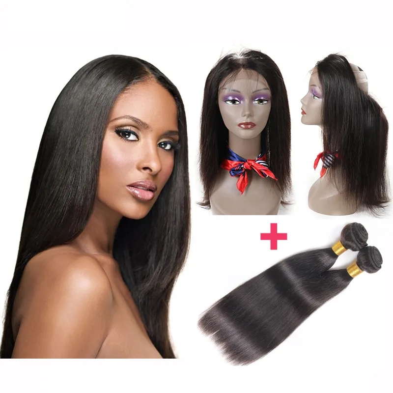 Pre Plucked Brazilian Straight Hair Weaves With 360 Full Lace Frontals Closures Virgin Human Hair With Bady Hair