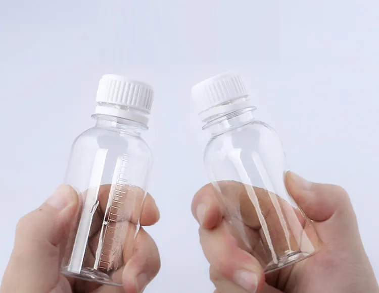 wholesale 100PCS 100ml PET Transparent Plastic Liquid Bottles with Scale and Safety Screw Cap for Personal Care