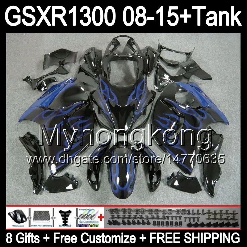 8Gifts för Suzuki Hayabusa GSXR1300 2008 2009 2010 2011 Blue Flames 14MY25 GSXR-1300 GSX R1300 GSXR 1300 2012 2013 2014 2015 Svart Fairing