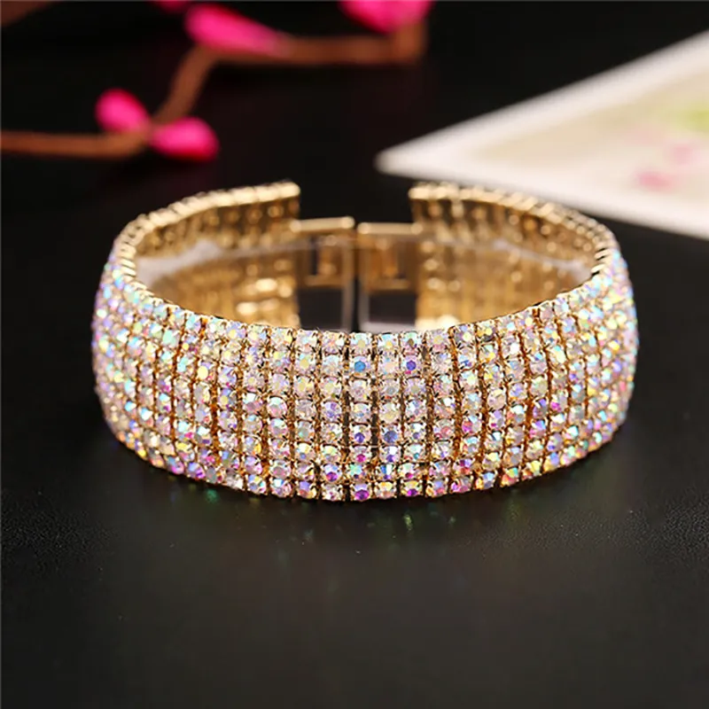 2017 Bling Bling Bracelets for Homecoming Prom Party Rhinestones 18.5cm Wedding Bridal Bangles & Cuffs 10 Colors