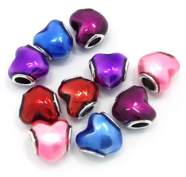 12mm New Heart Shape Mix Kleuren Oil-Drip Legering Kralen Fit Europese Charms Armband Charms DIY 50pcs / lot